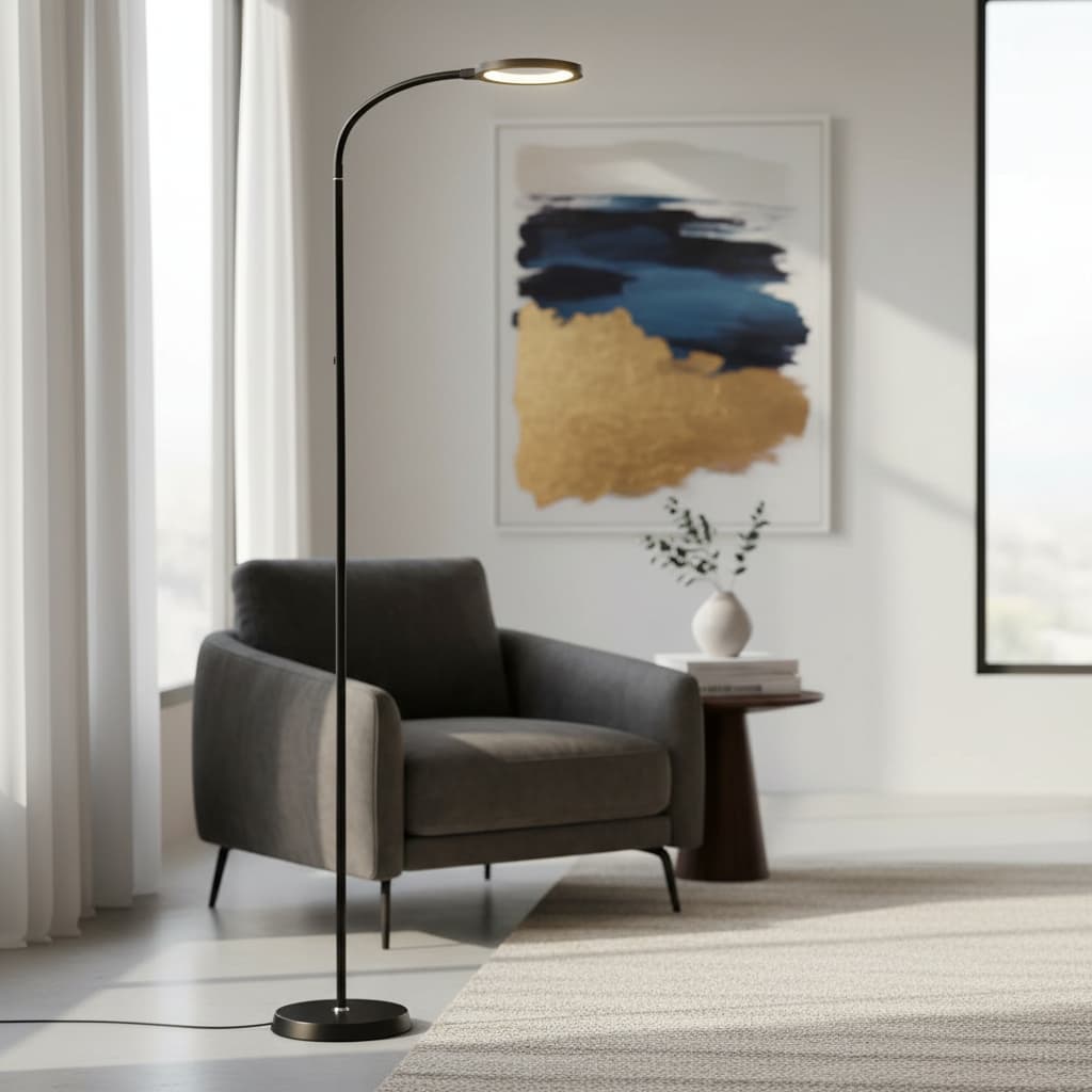 Luminária de Chão LED 10W Braço Flexível Dimerizável 3 Cores de Luz Abajur de Chão 10 Níveis Luminária de Piso