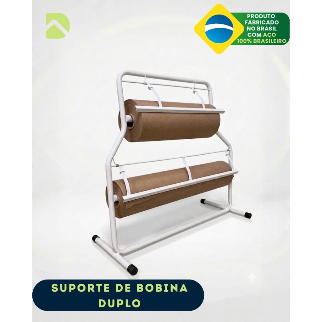 Suporte Bobina Duplo 40x60 Bancada Aço Resistente Duler Papel Kraft PVC