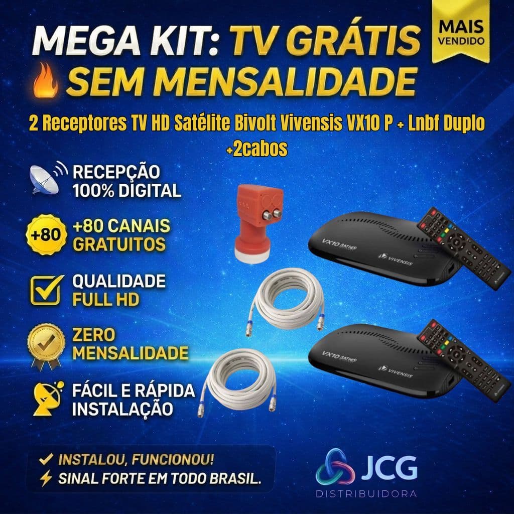2 Receptores TV HD Vivensis VX10  Parbolica Digital Sitio Fazenda + Lnbf Duplo + 2 Cabos