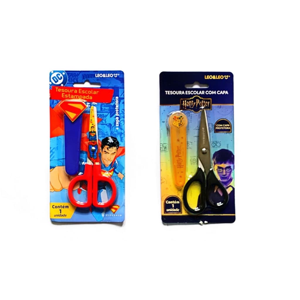 TESOURA ESCOLAR ESTAMPADA COM CAPA HARRY POTTER SUPERMAN LEO&LEO