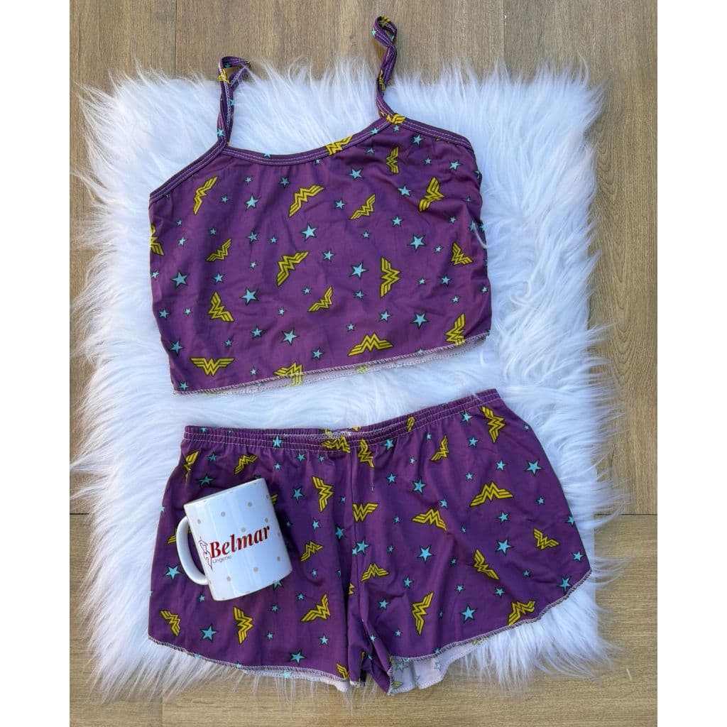 Pijama Feminino Baby Doll Virgínia Cropped de Suede toque macio Estampa Short Doll Sortido