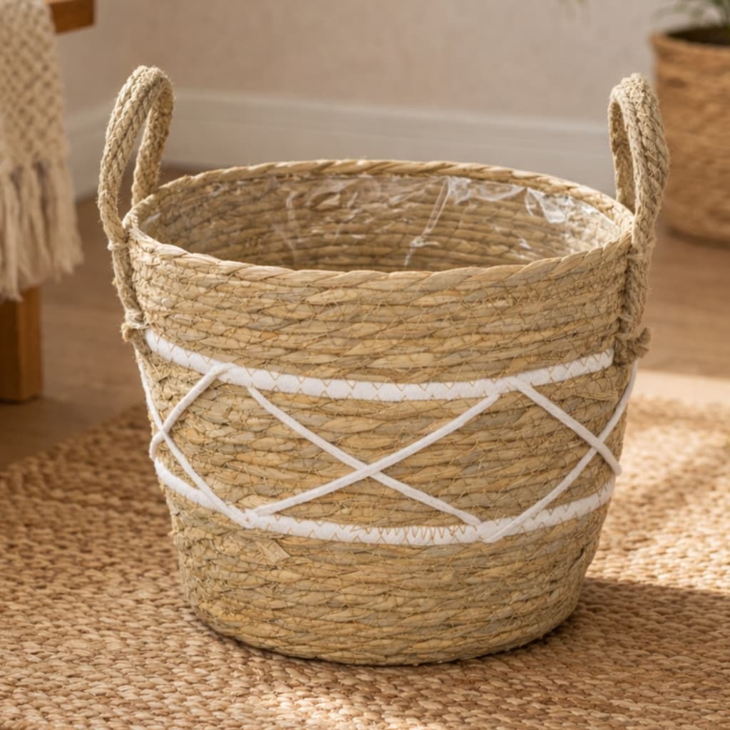Cesto De Bambu Decorativo Cachepot Vaso Plantas Organizador Sala Varanda Quarto Home