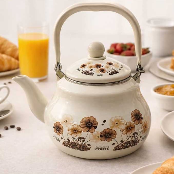 Chaleira Jarra Bule Esmaltado 1,3 Litros Inox Alça Térmica Estampada Modelo Coffee