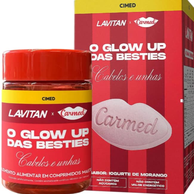 Lavitan Carmed Cabelos e Unhas Sabor Iogurte de Morango 60 Comprimidos Mastigáveis