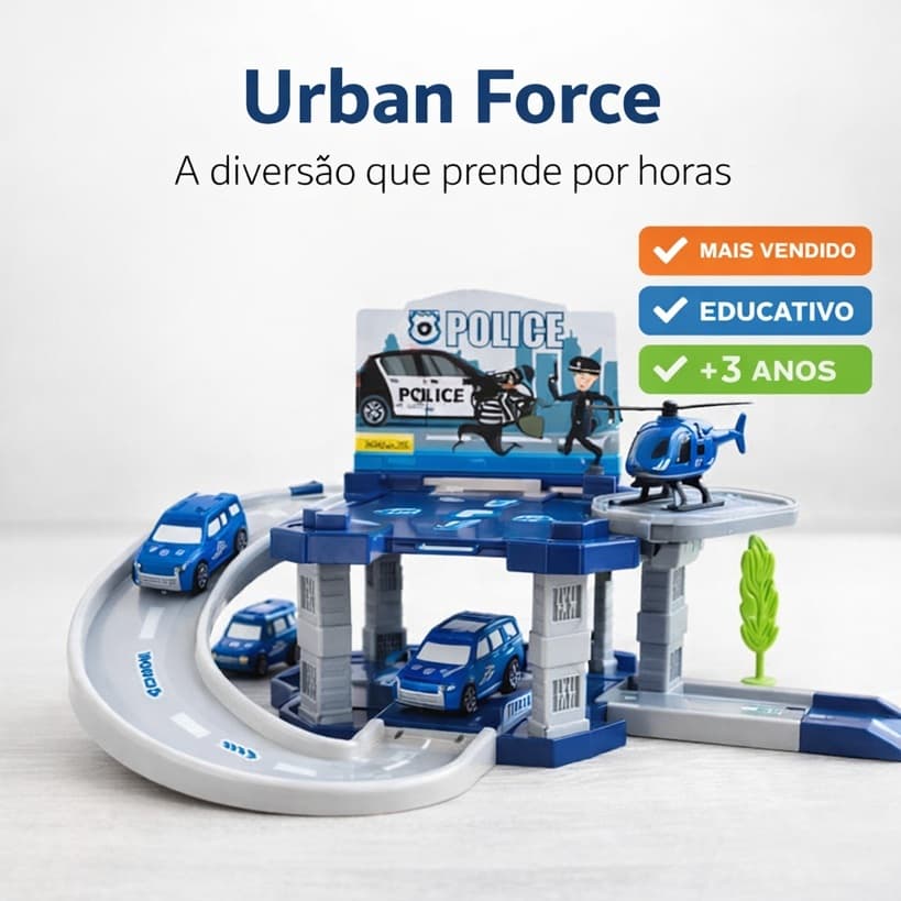 DreamKids - Urban Force Station Pista Policial Bombeiro Infantil Educativa Carrinhos Helicoptero Pro