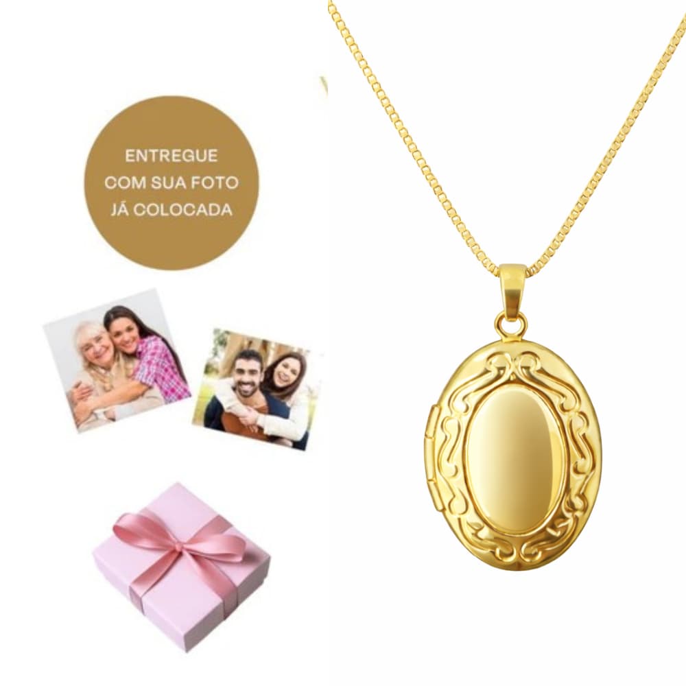 Colar Relicário Feminino Personalizado Ouro 18k Banhado Porta Fotos  Presente Namorada Mãe Esposa