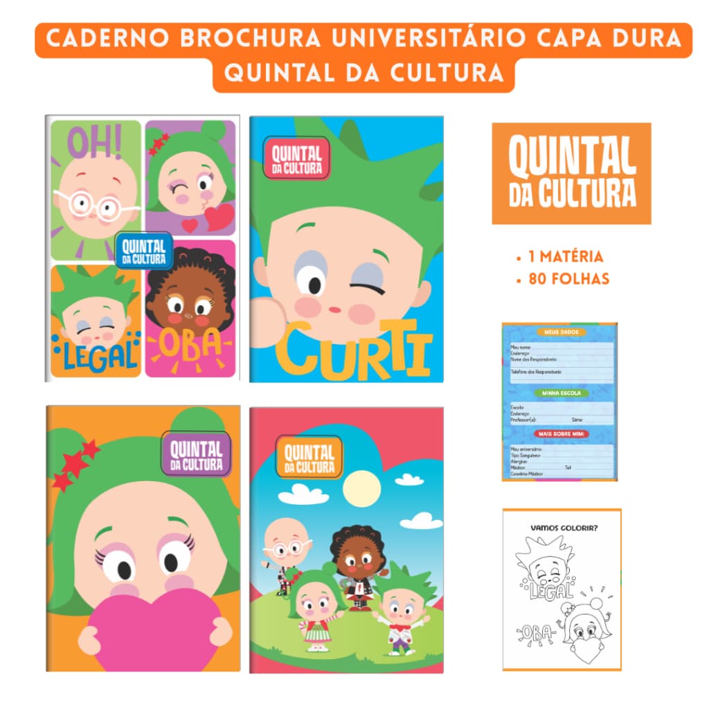 Caderno Brochura Capa Dura Universitário 80 Folhas 1 Matéria Quintal da Cultura 3B Cadernos