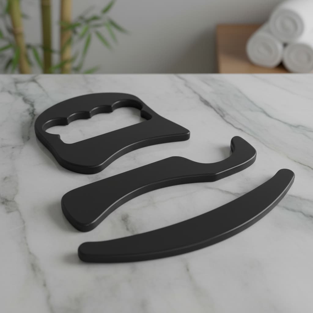 Kit Liberação Miofascial Instrumento Massageador Preto Profissional Soqueira Gancho Meia Lua Para Massagem Fisioterapia