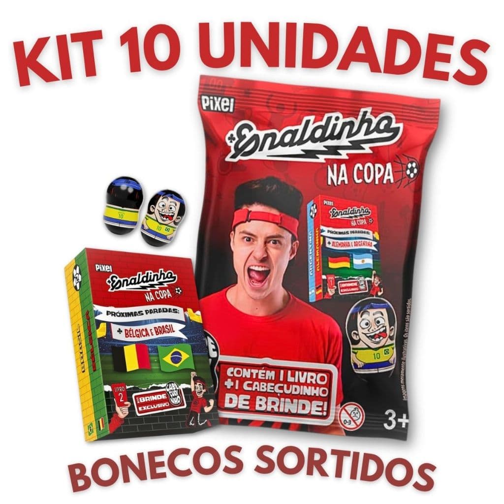 Flow Pack Enaldinho na Copa | Kit 10 Unidades - Cabeçudinho + Livro (Pixel)