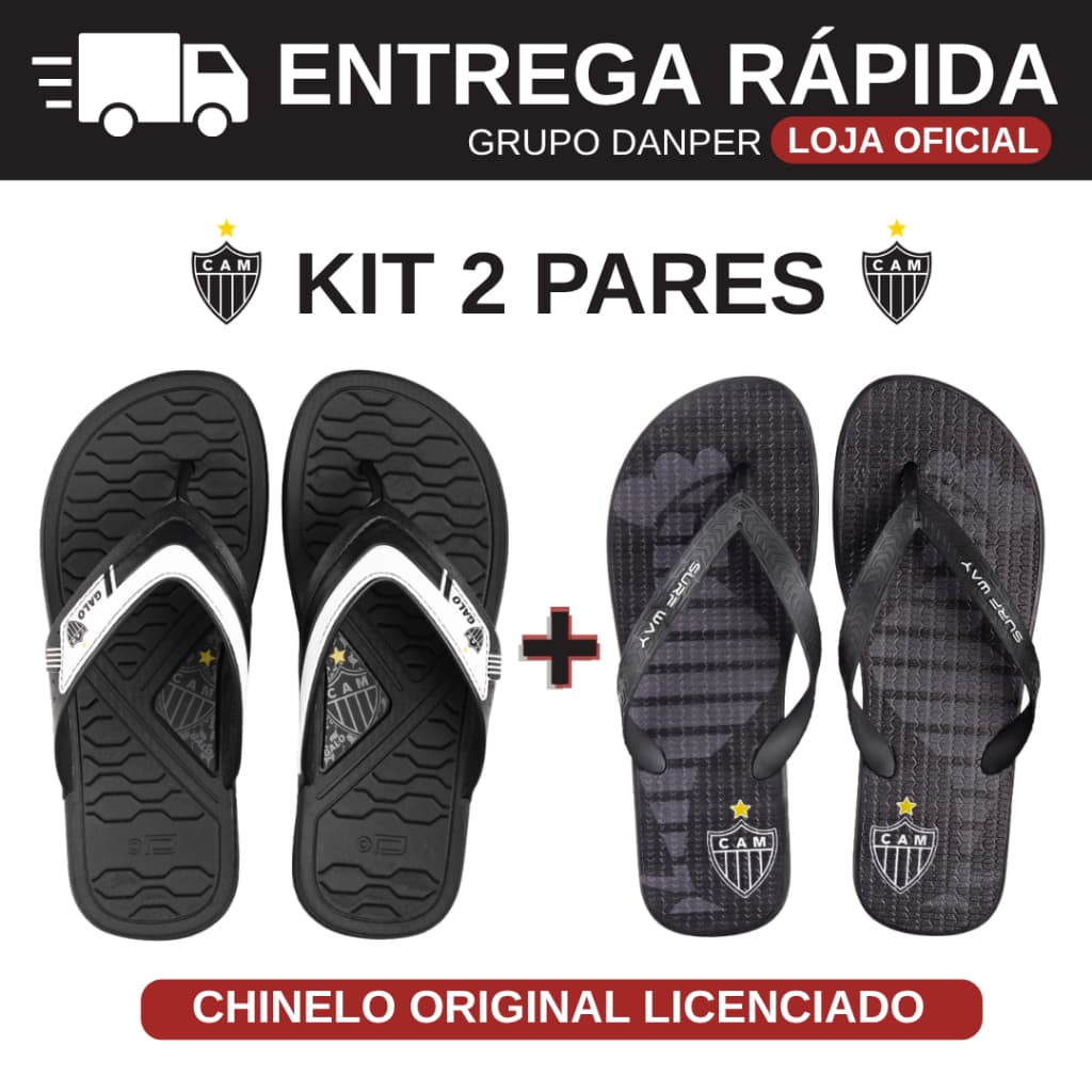 KIT 2 Chinelos de Dedo Masculino Time Atlético Mineiro Galo Doido Confortáveis Anatômicos Original Licenciado