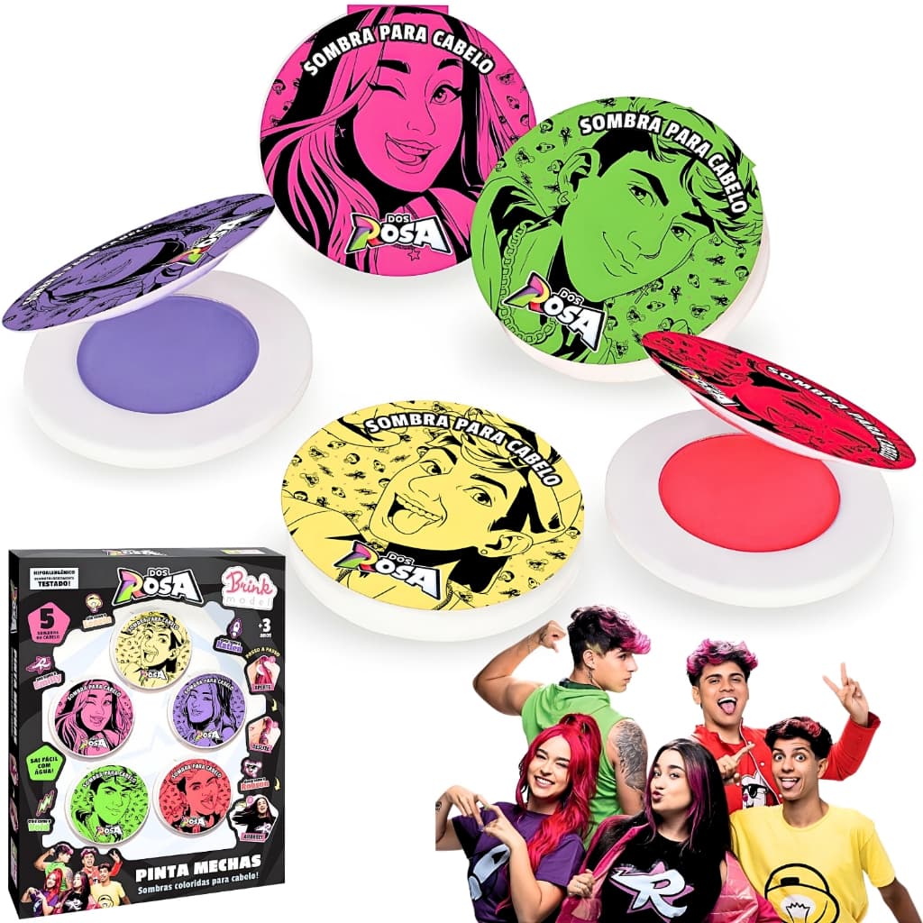 Kit Infantil Turma Dos Rosa Emilly Vick 5 Sombras Pinta Mechas Para Cabelo Original Sem Química