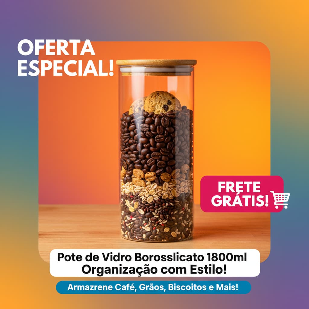 Kit Pote de Vidro Borossilicato 1.800L com Tampa de Bambu Hermético Luxo Arroz/Feijão/Açucar e Grãos