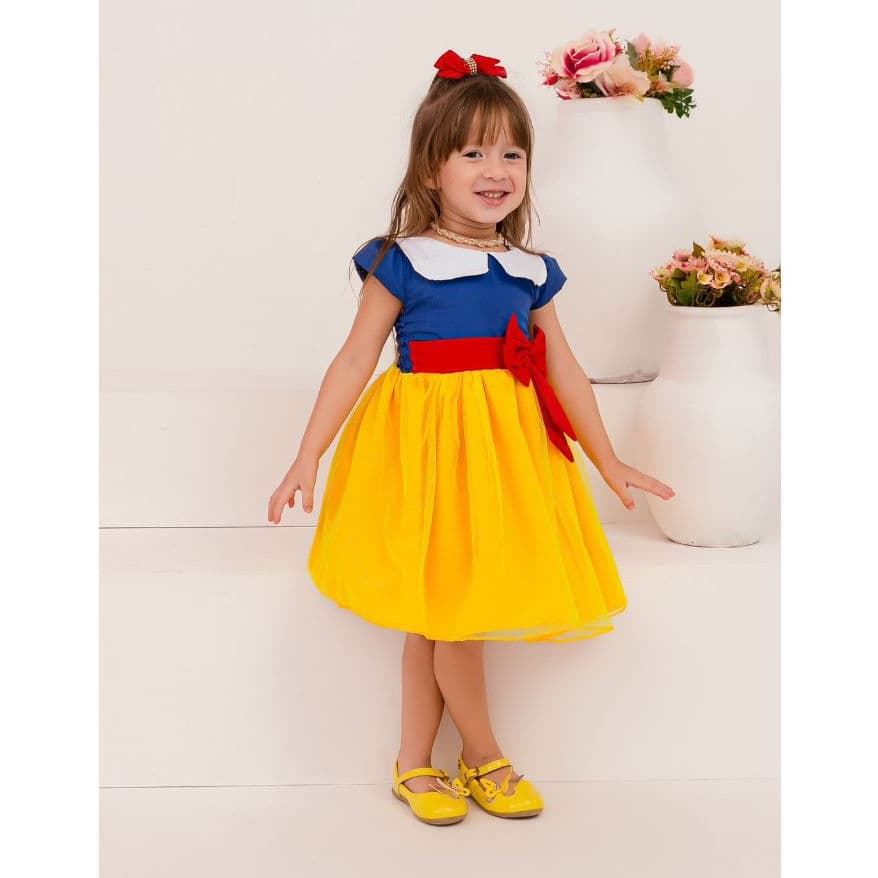 Vestido Branca de Neve Infantil 1 ano, 2 anos, 3 anos