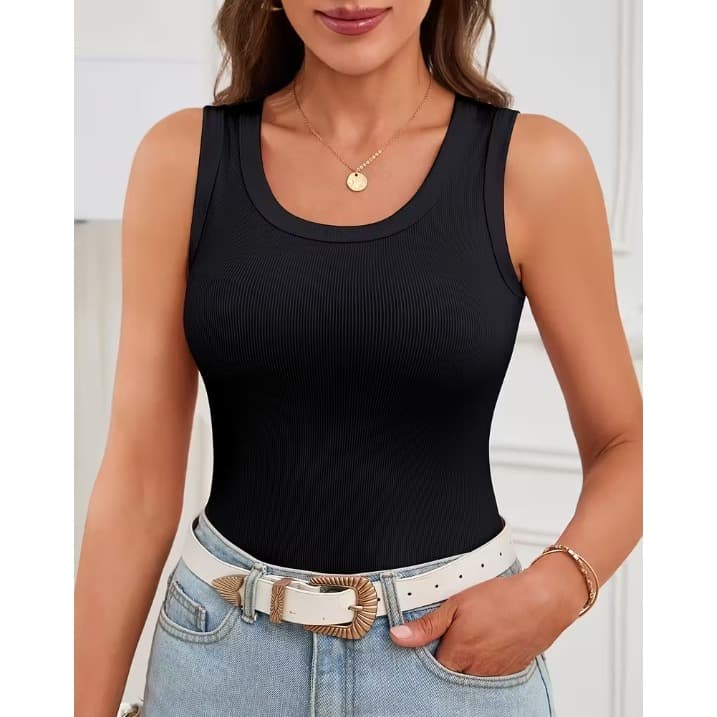 Regata Canelada Feminina  (Cor PRETO) – Tecido Grosso, Não Fica Transparente, Alça Larga Confortavel Casual