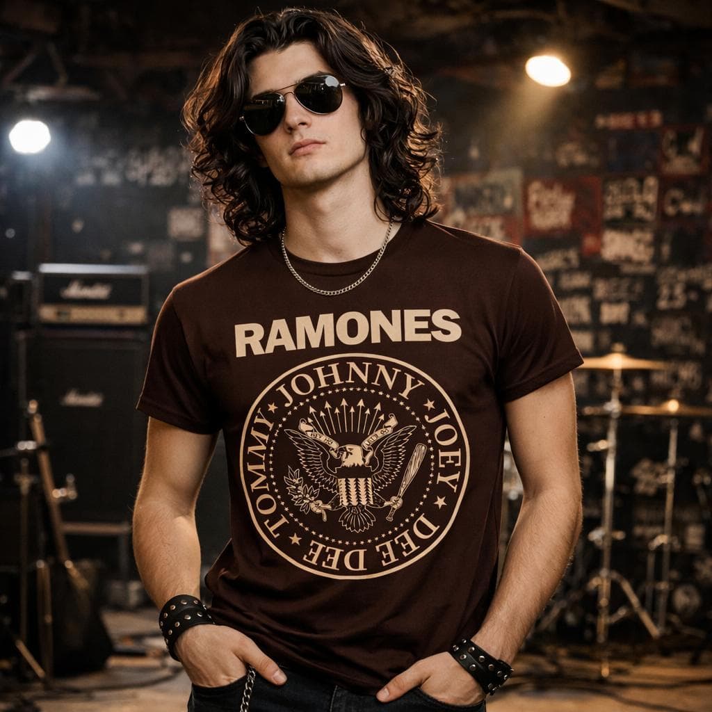 Camiseta Ramones Masculina Marrom Estampa Rock Clássico Vintage