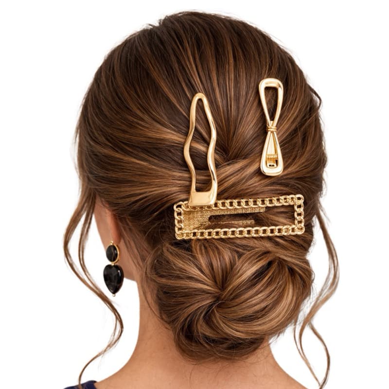 Presilhas de Cabelo Feminina  kit Com 3 em Formato de Grampos – Prendedores Elegantes para Penteado