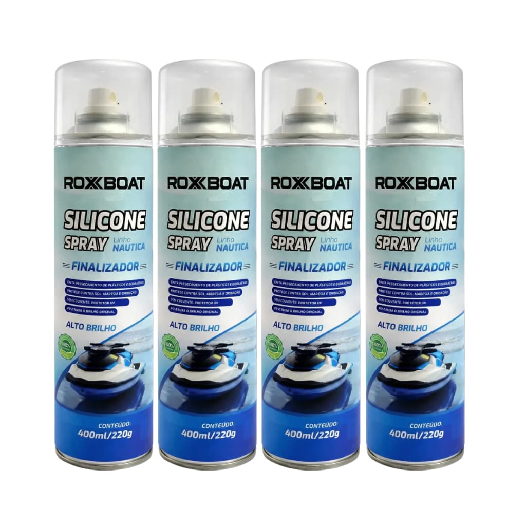 Kit C/ 4 Silicone Náutico Spray Roxcar Proteção E Brilho Flybridge 400ml - Barcos Lanchas E Jetski