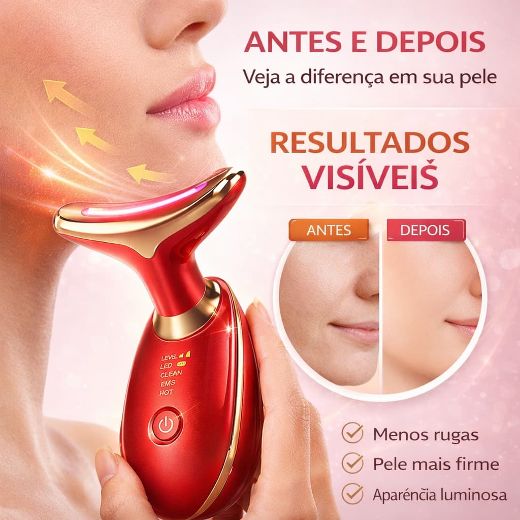 Massageador Facial LED Bivolt Elétrico Anti Idade Rejuvenescimento Luz Terapêutica Portátil