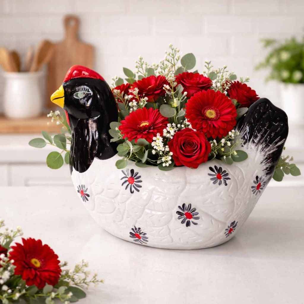 Galinha Cerâmica Enfeite Para Cozinha Porta Ovos Arranjo Floral Porta Doces Mesa Balcão