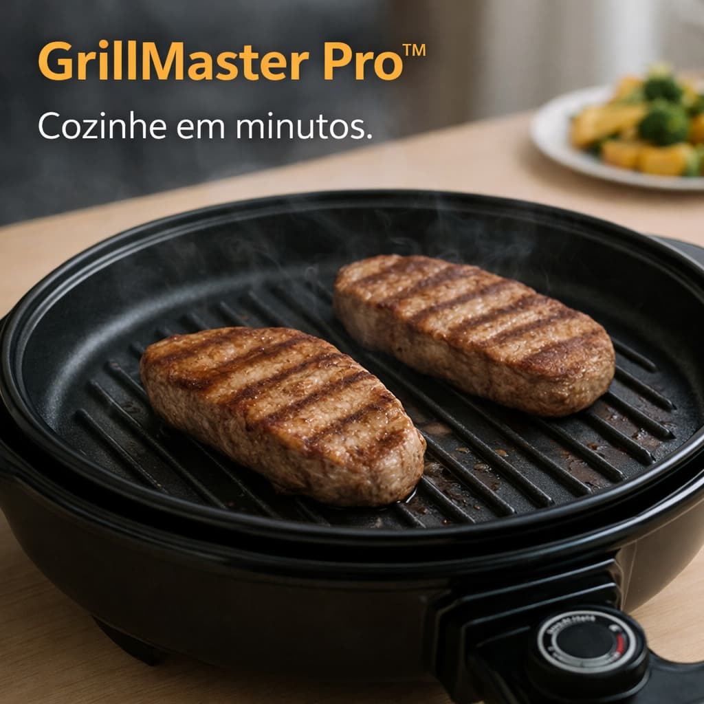 Grill Elétrico Redondo Antiaderente com Termostato |Churrasqueira Elétrica Compacta 127V Potência