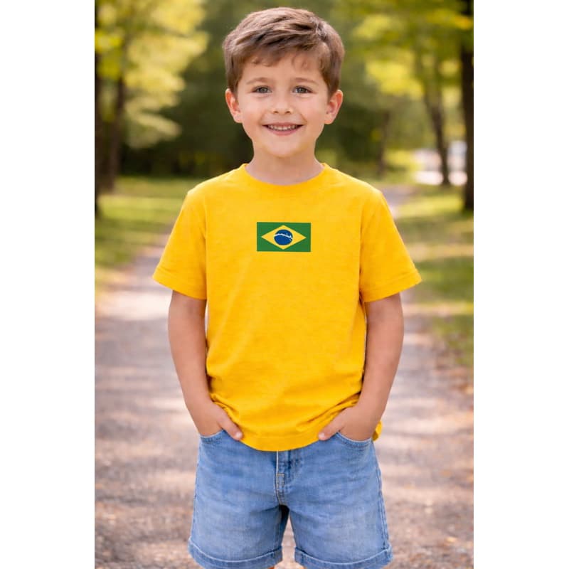 Camiseta Infantil Brasil 🇧🇷 Estampa Bandeira 100% Algodão | Confortável, Estilosa e Promoção