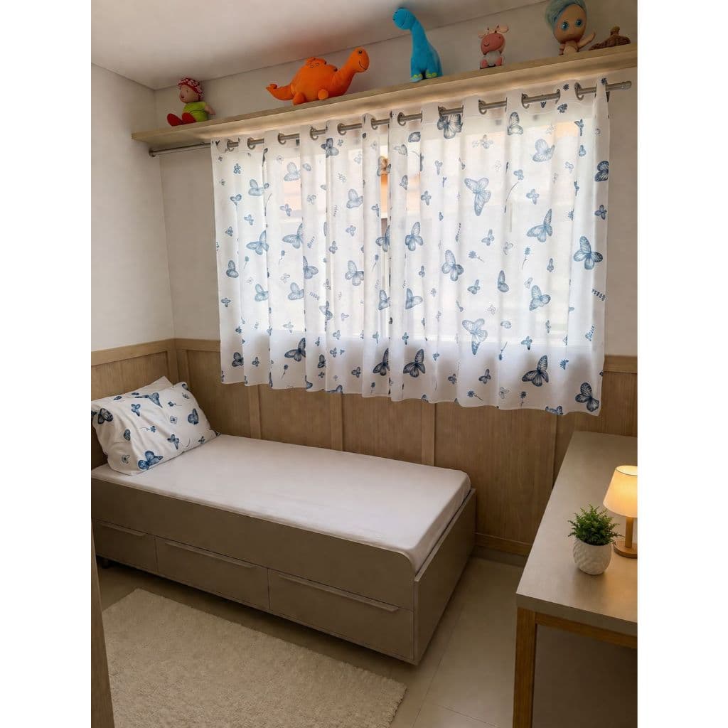 CORTINA QUARTO INFANTIL 2,50M X 1,50M ESTAMPADA PERCAL 180 FIOS CORES SUAVES E LEVES