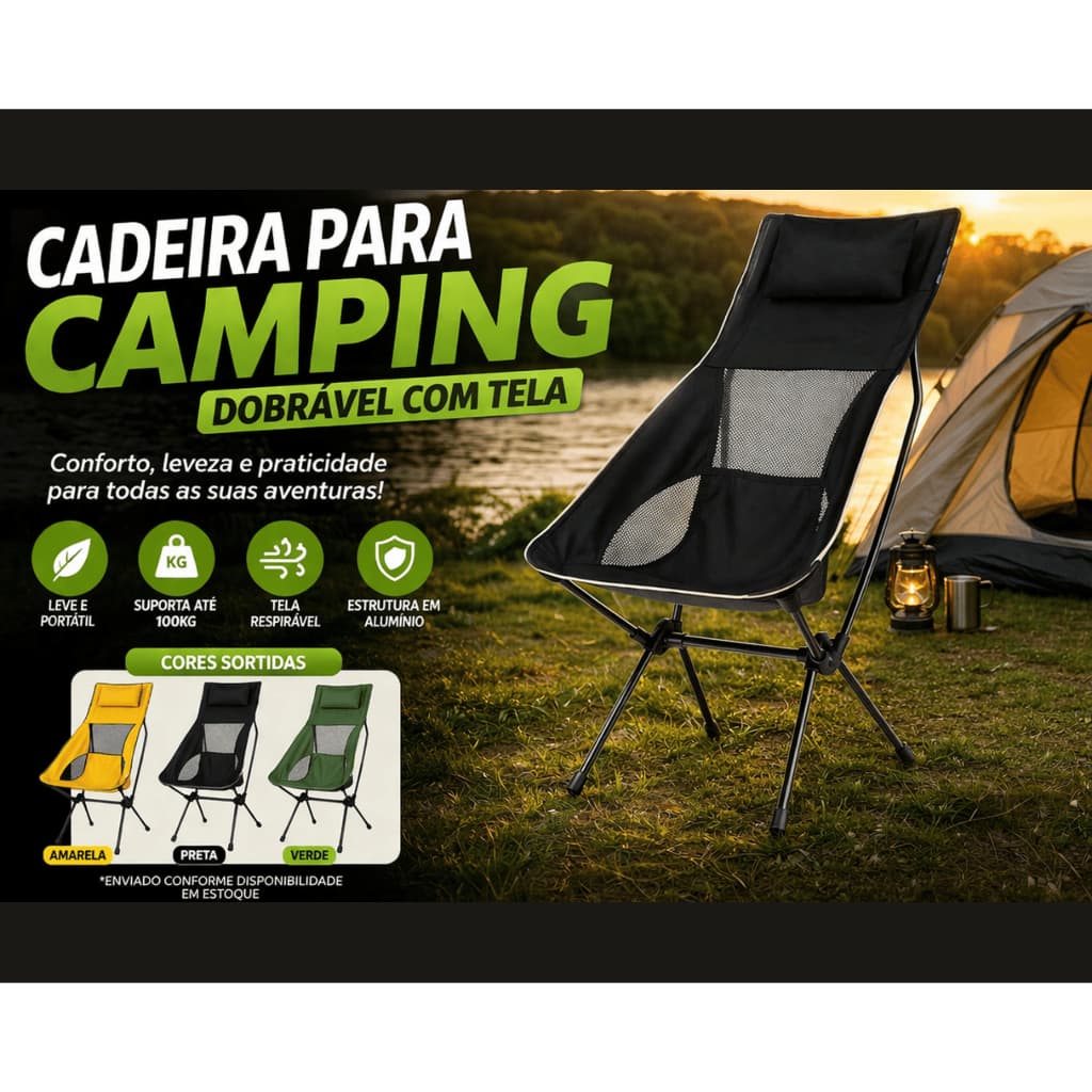 Cadeira de Camping Dobrável Portátil Leve para Praia e Pescaria