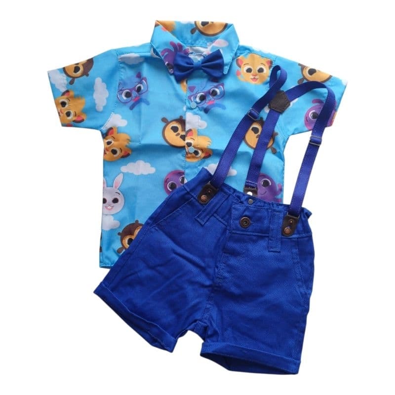 Conjunto Suspensório Camisa tematica bolo fofo menino festa aniversario