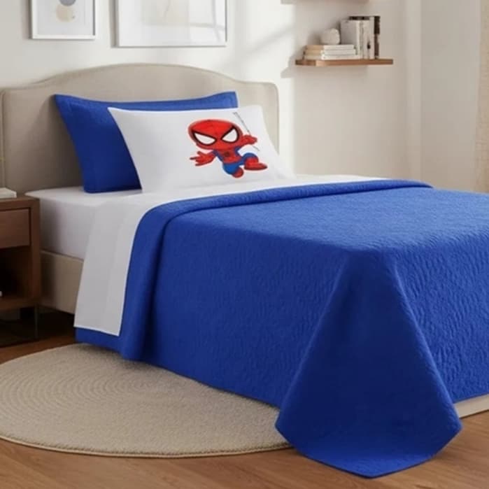 KIT COBRE LEITO PERSONAGENS INFANTIL HOMEM ARANHA COM 02 PEÇAS  SOLTEIRO VÁRIAS CORES PROMOÇÃO !