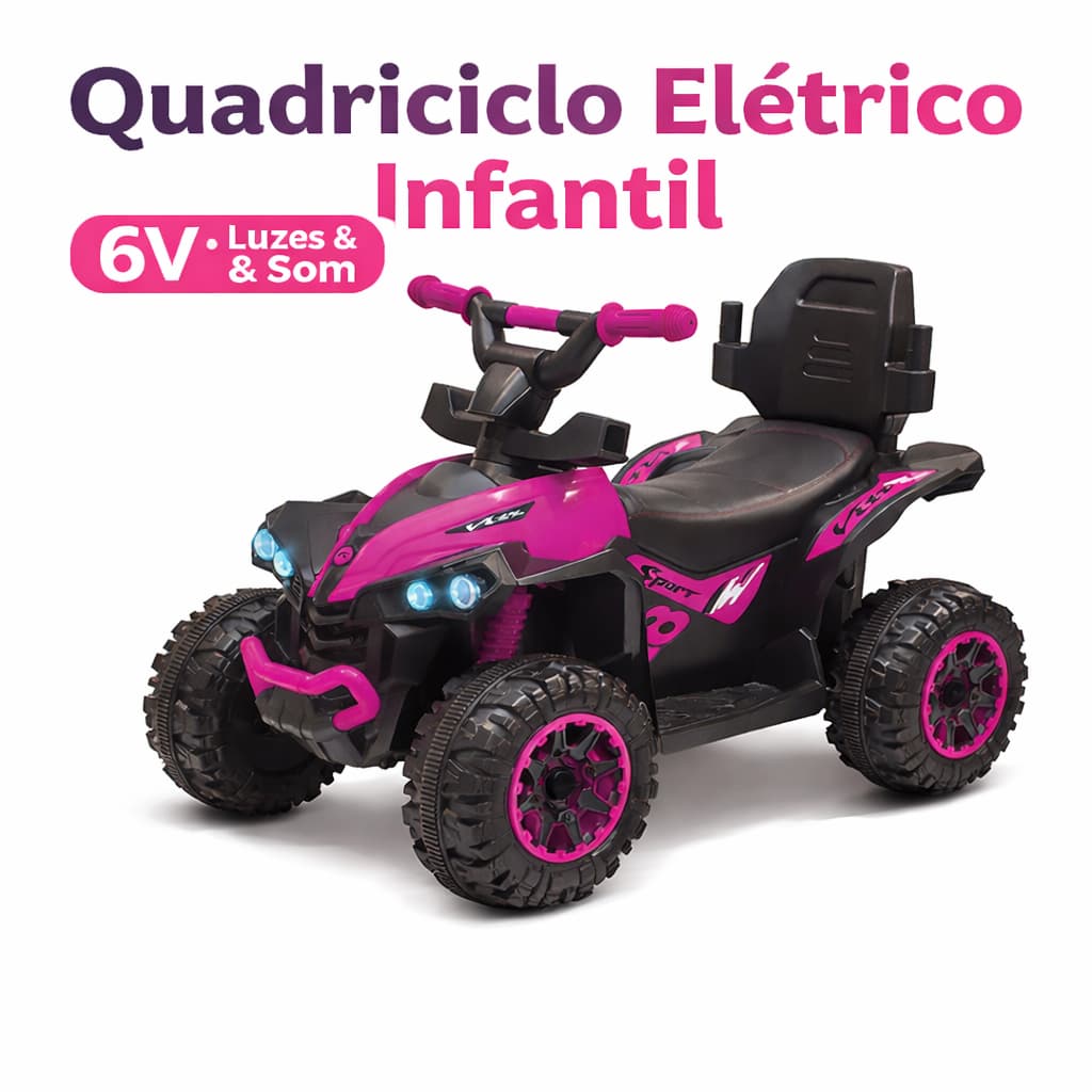 Quadriciclo Elétrico Infantil 3 Rodas Rosa Luz Som Acelerador 6V Com Haste