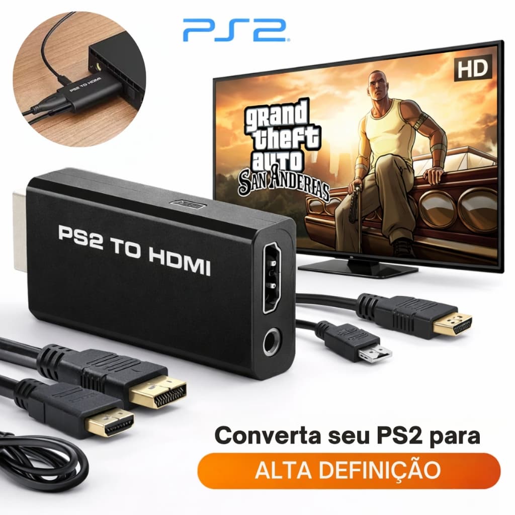 Adaptador HDMI para Ps2 Playstation 2 Play - Conversor HD Alta Definição Para TV Led Monitor Lcd