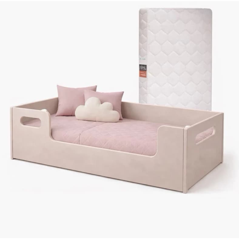 Cama Infantil Montessoriana Rosa com Colchão Para Quarto Do Bebê Menina Proteção Lateral Resistente