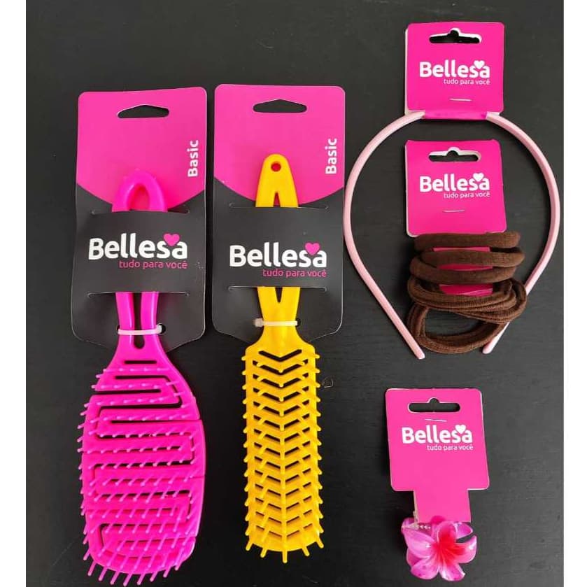 Kit Cabelo Feminino Completo com 5 Itens Aleatórios  Escova, Pente, Xuxinha e Acessórios barato