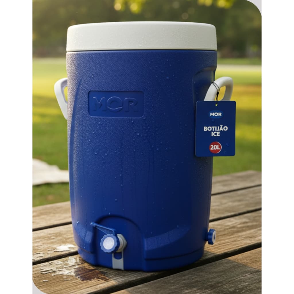 Garrafa Botijão Água Grande 20L Com Torneira Alça Bebidas Mor Térmico Azul Conserva Gelo Até 5 Dias