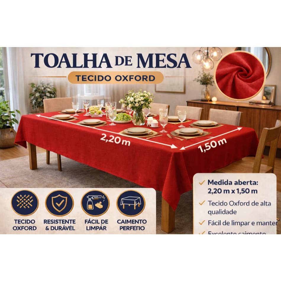 Toalha de Mesa Retangular Oxford Natal Luxo 4 a 8 Lugares Decorativa