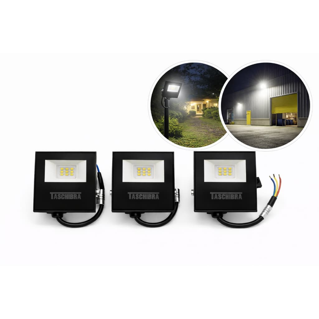 KIT 3X LUZ LED REFLETOR 10W PRETO RESISTENTE A AGUA  LUMINARIA TASCHIBRA