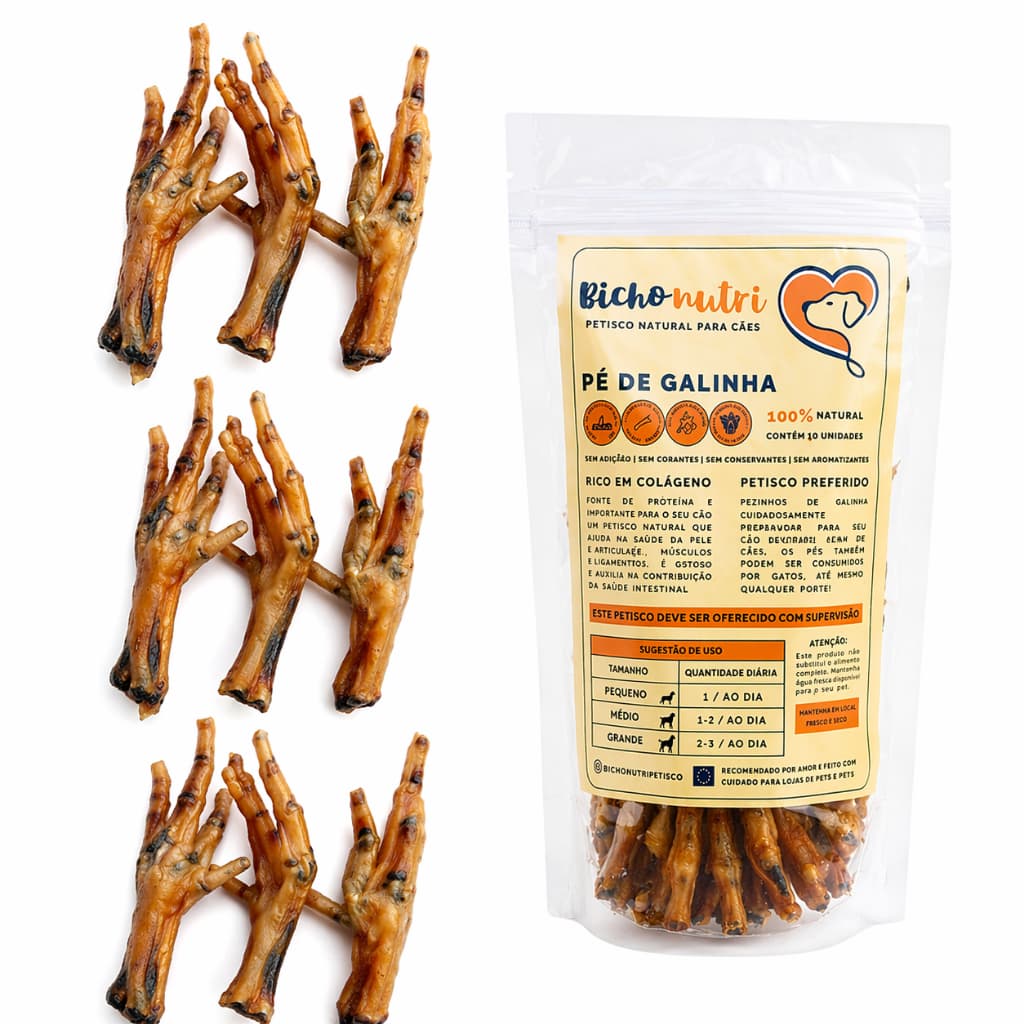 Pé de Galinha Desidratado Petisco Natural Para Cachorro 100% Saudável Crocante
