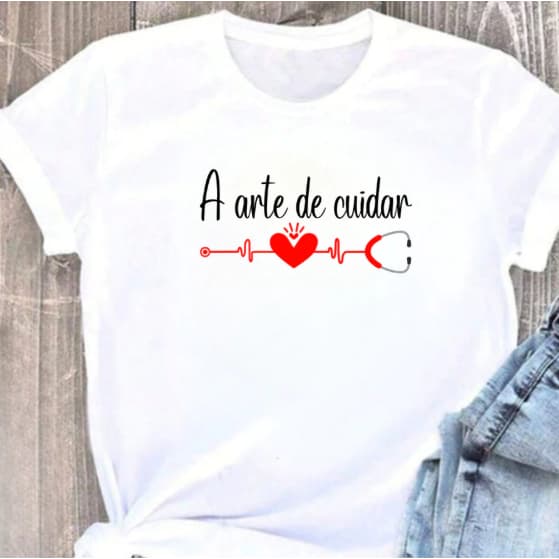 Camiseta Feminina Técnico em Enfermagem Estampada Algodão Leve Casual