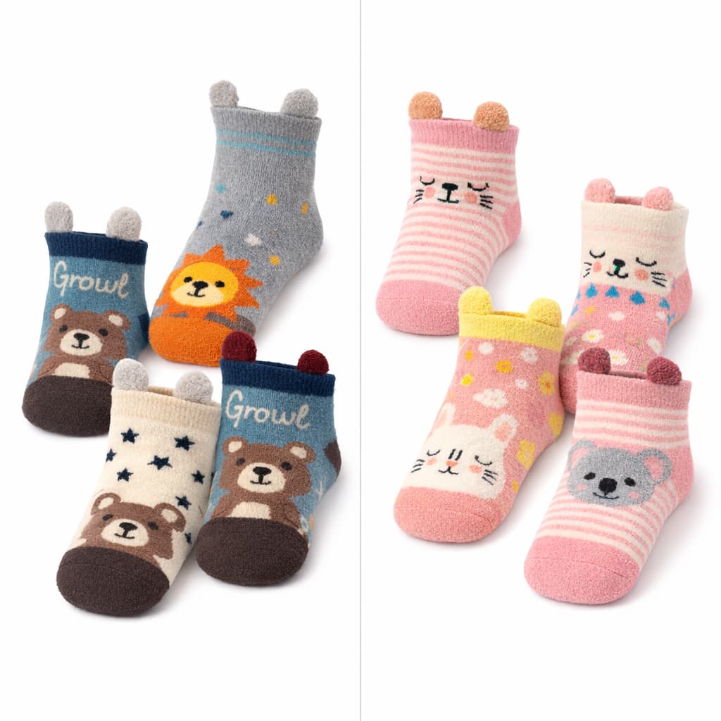 KIT 3 6 OU 12 PARES Meia Bichinho Orelhinha Feminina e Masculino 1 a 3 anos