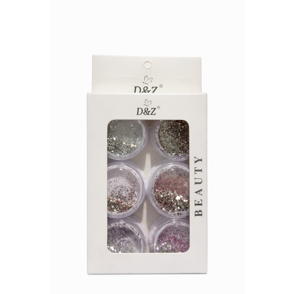Kit Glitter para Unhas 6 Cores Nail Art Decoração Unha em Gel Fibra Acrílico Profissional D&Z