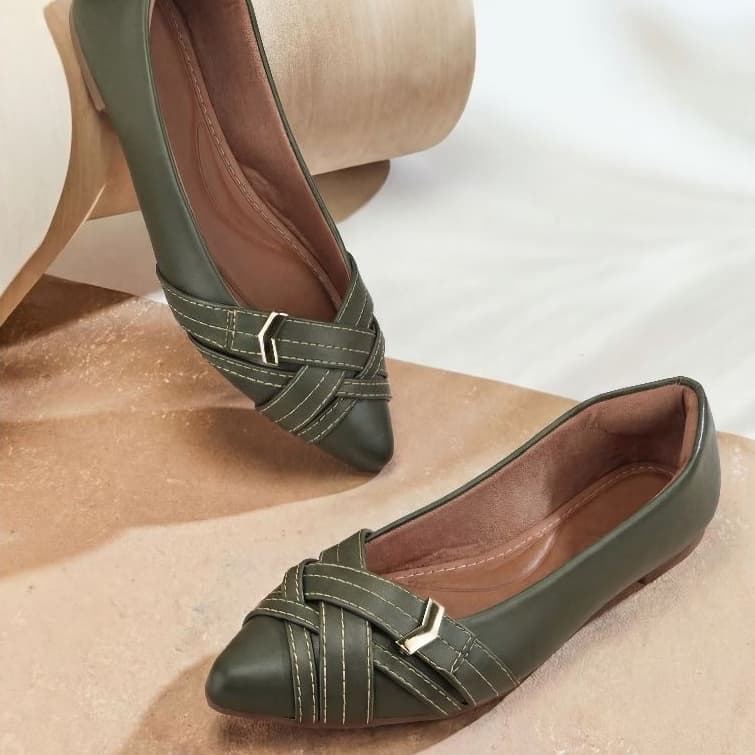 Sapatilha Feminina Verde Oliva Enfeite Seta – Moderna, Leve, Atemporal, Estilosa, Feminina.