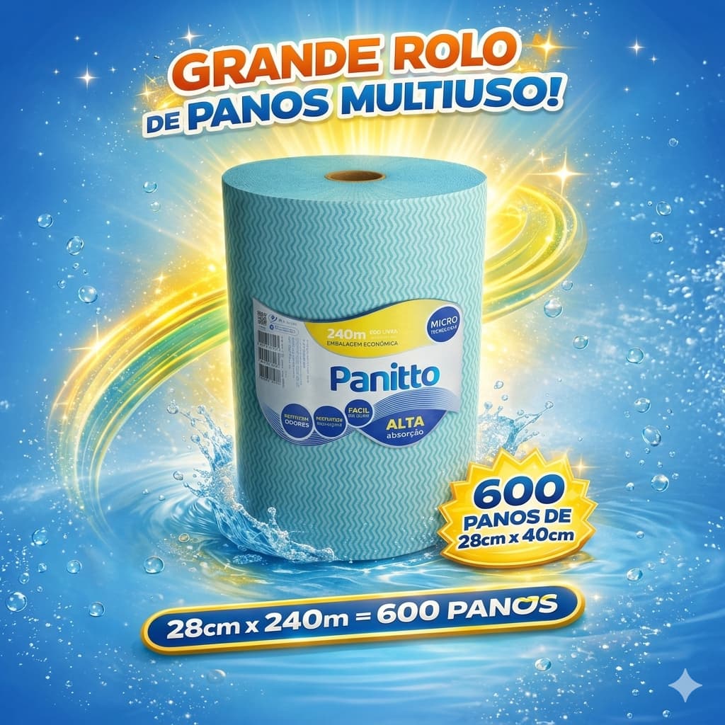 Pano Multiuso Tipo Perfex Limpeza Rolo com 600 Unidades 28x40cm Rolo 240m