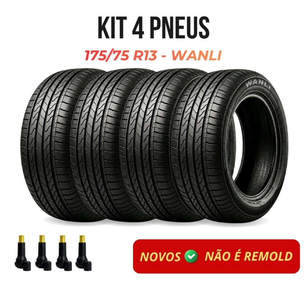 Kit 4 Pneus 175/75R13 Novos Aro 13 Wanli Alta Durabilidade Com 4 Bicos Pronto Para Uso