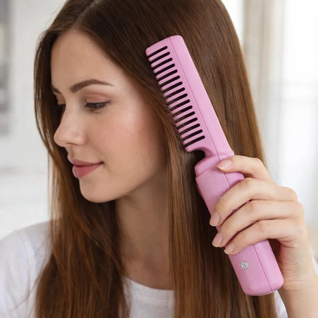 Escova Alisadora USB Portátil Recarregável | Anti-Frizz Compacta para Bolsa