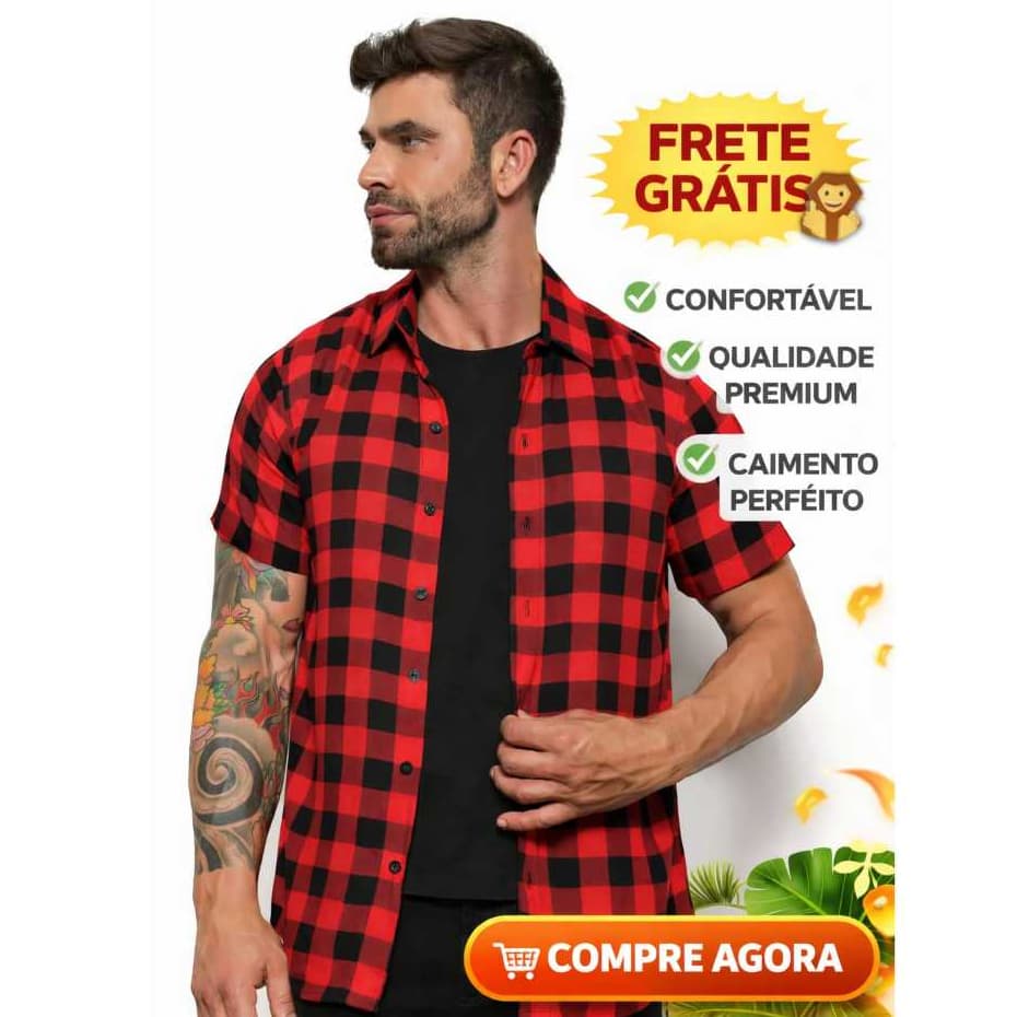 Camisa Xadrez  Masculina manga curta viscose colorido  gola polo  moda São João