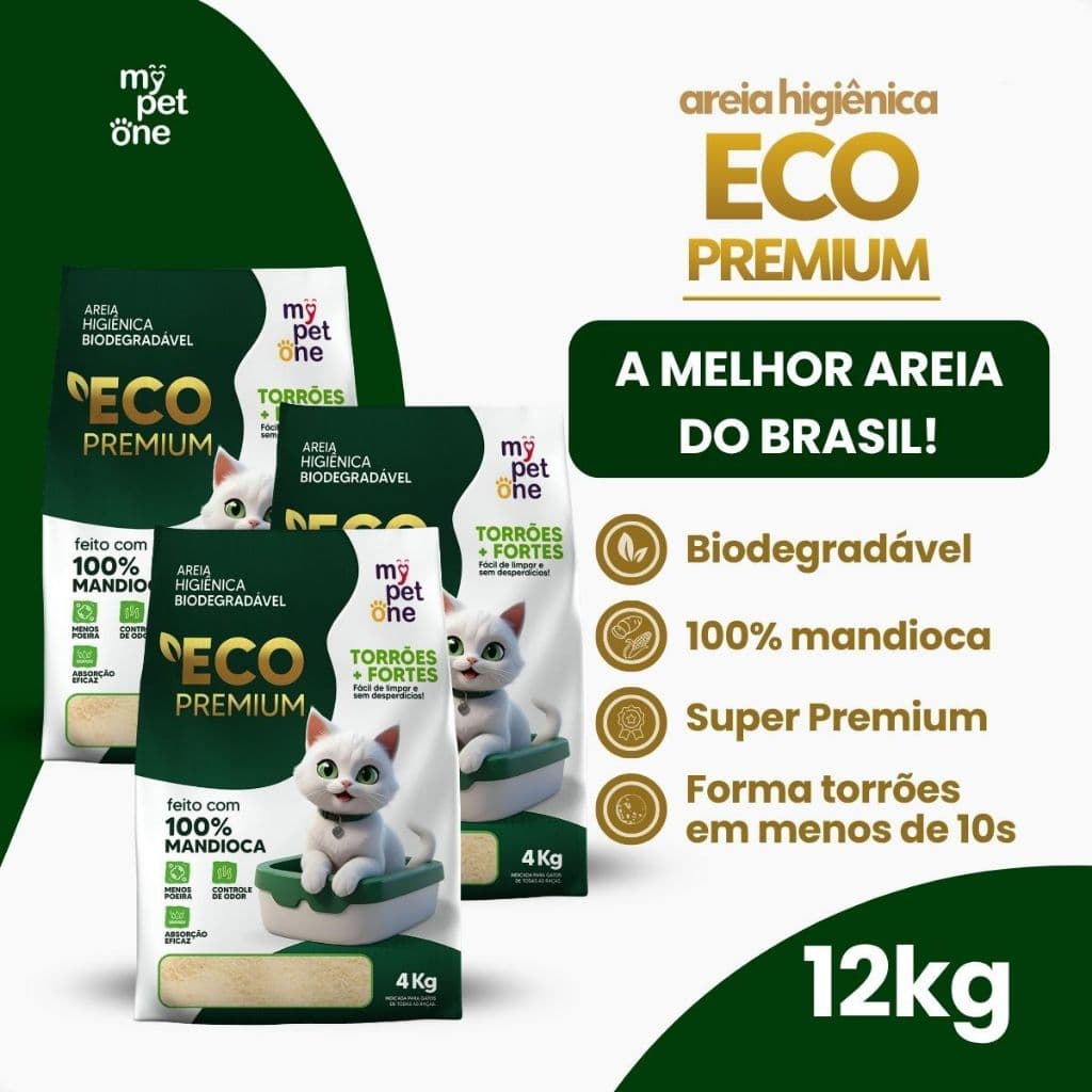 Areia Biodegradável Gato 4kg Eco Premium MyPetOne - Grãos Finos Mandioca Natural e Torrão Firme