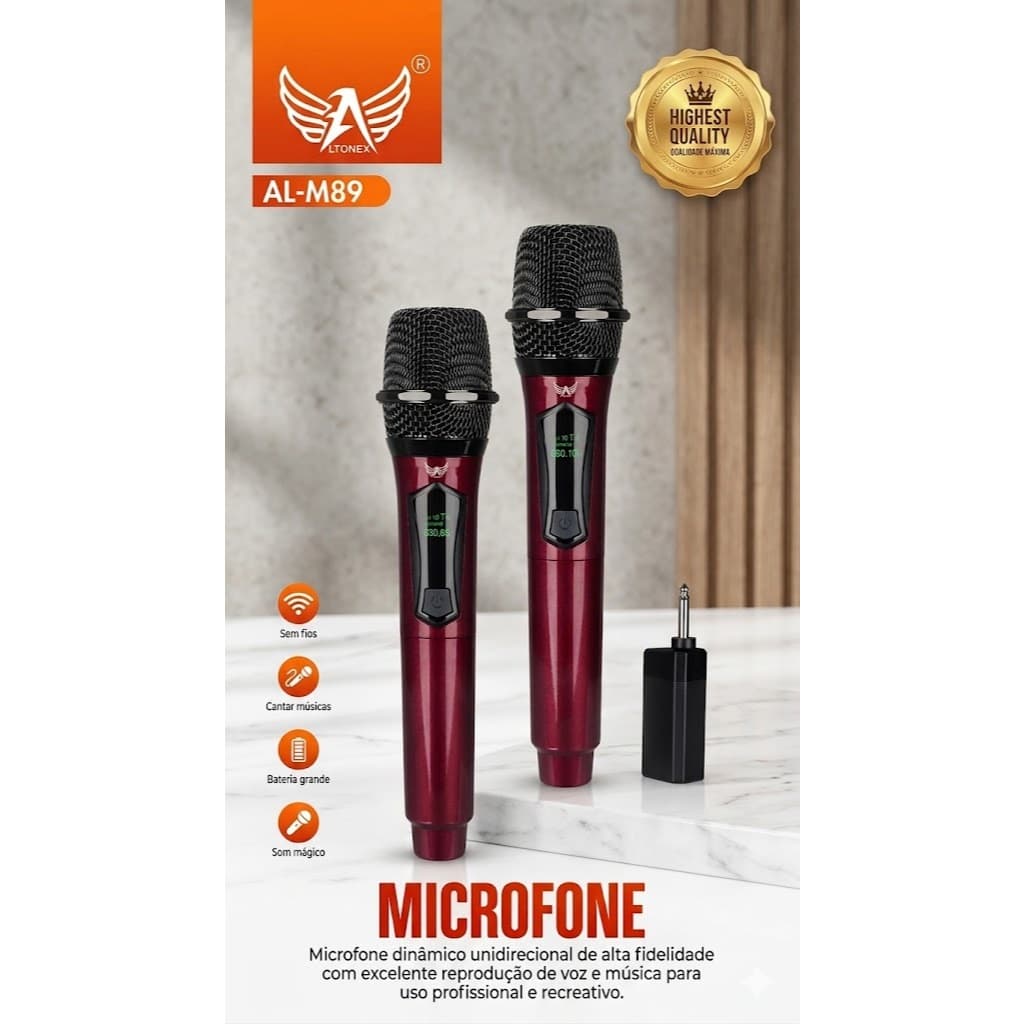 Par de microfone  sem fio recarregavel  Altomex