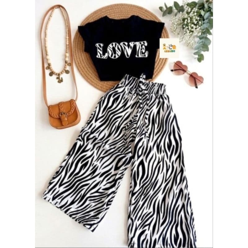 Conjunto Infantil estiloso Menina Calça Pantalona Zebra e Cropped moda blogueirinha 2 a 10 anos