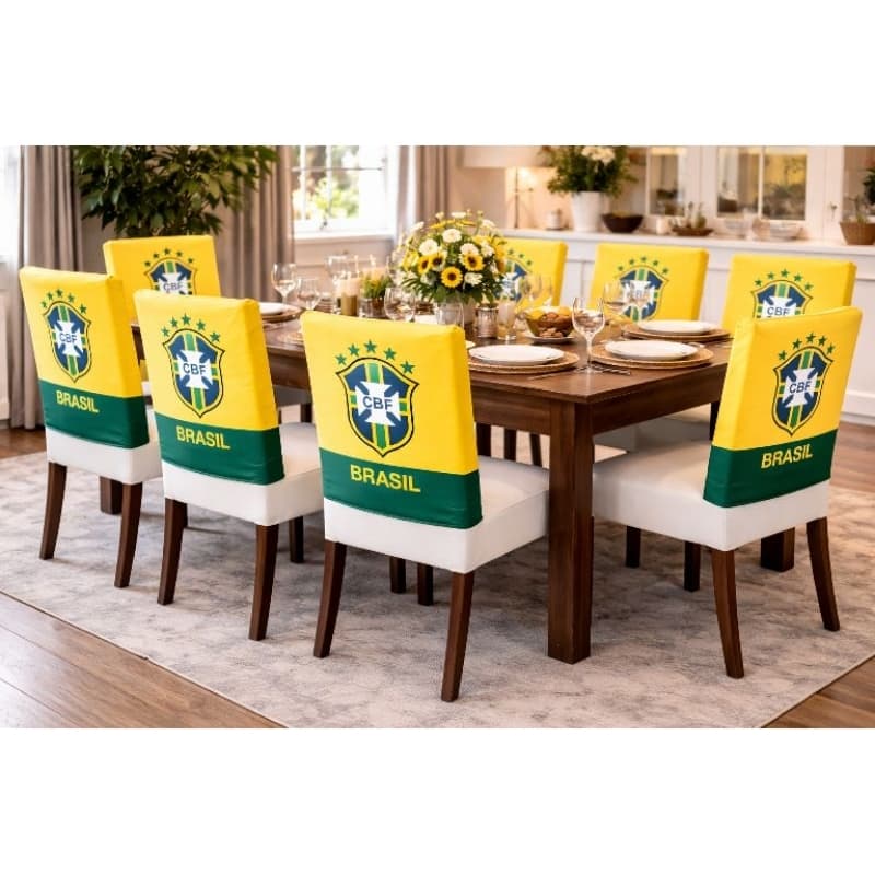 Capa de Cadeira Brasil 50x50cm tecido Sem Elastano – Decoração Copa/Festa Verde Amarelo Resistente Lavável