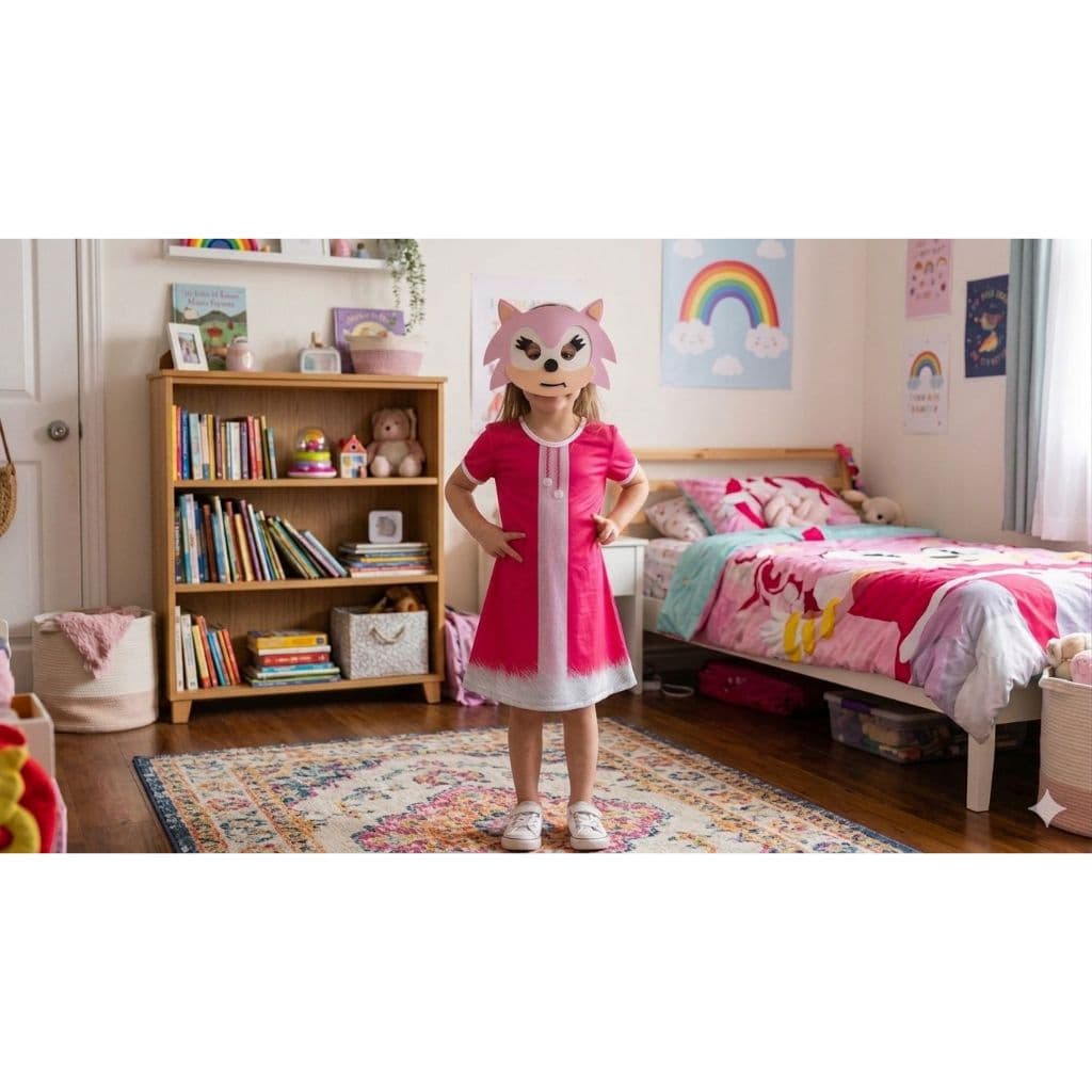 Fantasia Sonic Amy Rose Infantil Vestido Máscara 1 A 8 Anos